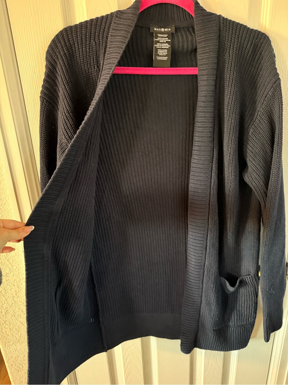 Classic Navy Open-Front Ribbed Cardigan - Picture 4 of 5